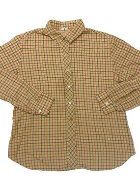 VTG 70s 80s Yellow Grid Plaid Button Down Shirt Blouse Style Rite Retro